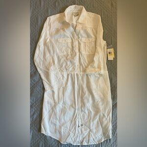 eci NEW YORK Embroidered Stitch Yoke Lyocel Shirt Dress in White Size M NWT